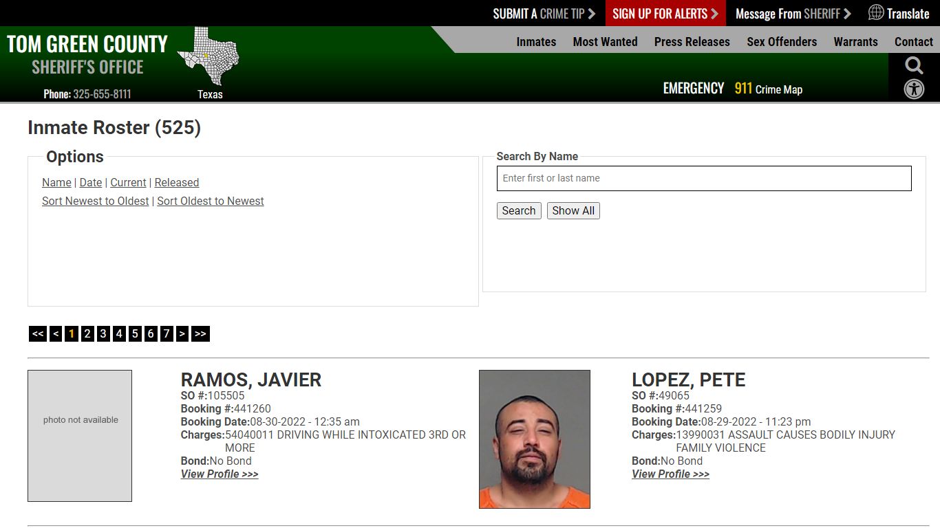 Inmate Roster (510) - Tom Green County Sheriff